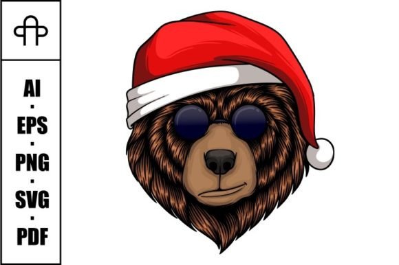 Bear Head Wearing Christmas Santa Hat Illustrations