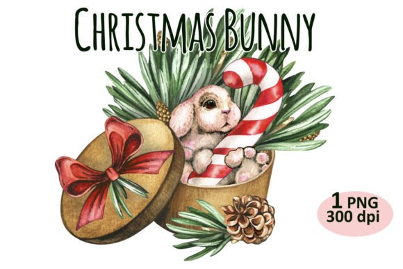Christmas Bunny Clipart PNG Sublimation & Illustrations