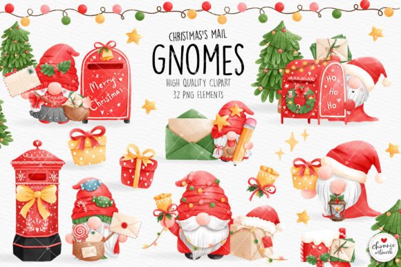 Christmas Mail Gnome Clipart: Illustrations for Festive Blogs
