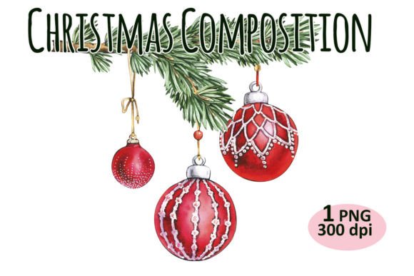 Christmas Tree Branch Composition PNG Toy Illustrations