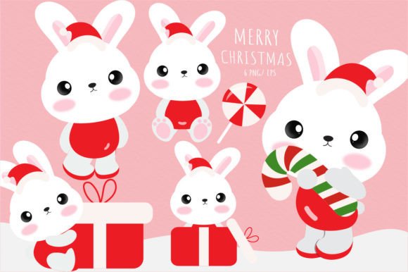 Cute Christmas Rabbits: Festive Illustrations