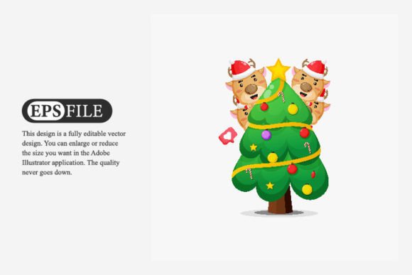 Cute Deer with Christmas Tree Illustrations
