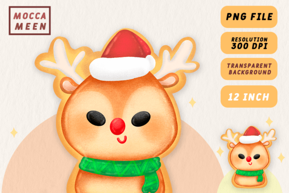 Cute Reindeer Cookie Icing Christmas Illustrations