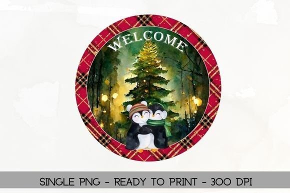 Penguin Christmas Door Hanger: Festive Illustrations