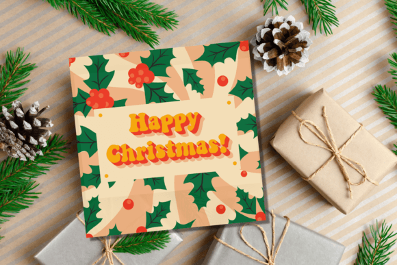 Retro Christmas Card with Holly Illustrations Review