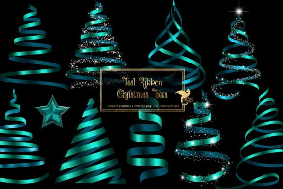 Teal Ribbon Christmas Trees Illustrations Review