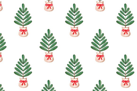 Watercolor Christmas Tree Seamless Print: Illustrations for Branding